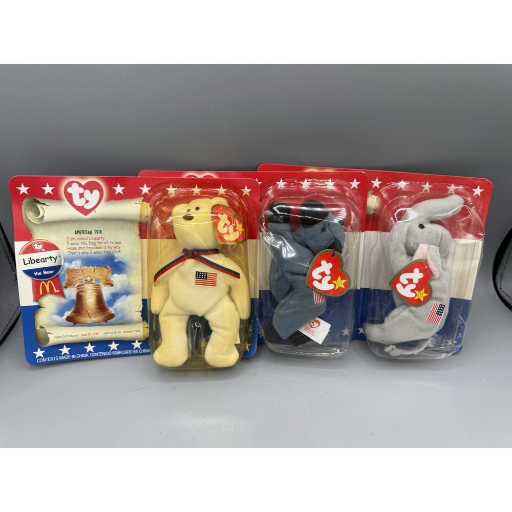McDonalds TY Beanie Babies American Trio Lefty Righty Libearty Sealed Set